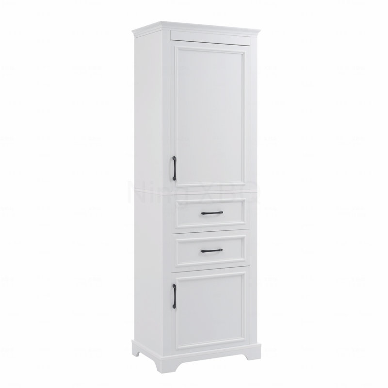 71-Inch Tall Freestanding Bathroom Vanity With Damping-Hinge Doors And Drawers, Featuring A Modern Elegant Design. Includes Adjustable Shelves, A Fixed Shelf, And Space-Saving Storage.