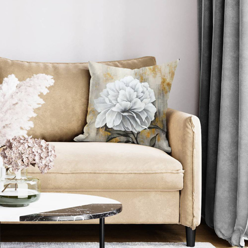 White peony - 20"x20" Throw pillow cover - Poly twill - Print on demand, 20" H x 20" W