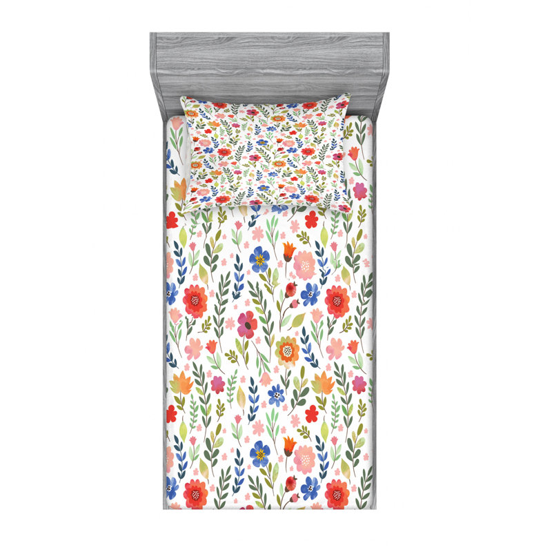 Microfiber Sheet Set, Twin Sheet Set with 1 Pillowcase, Green/Blue/Orange Floral