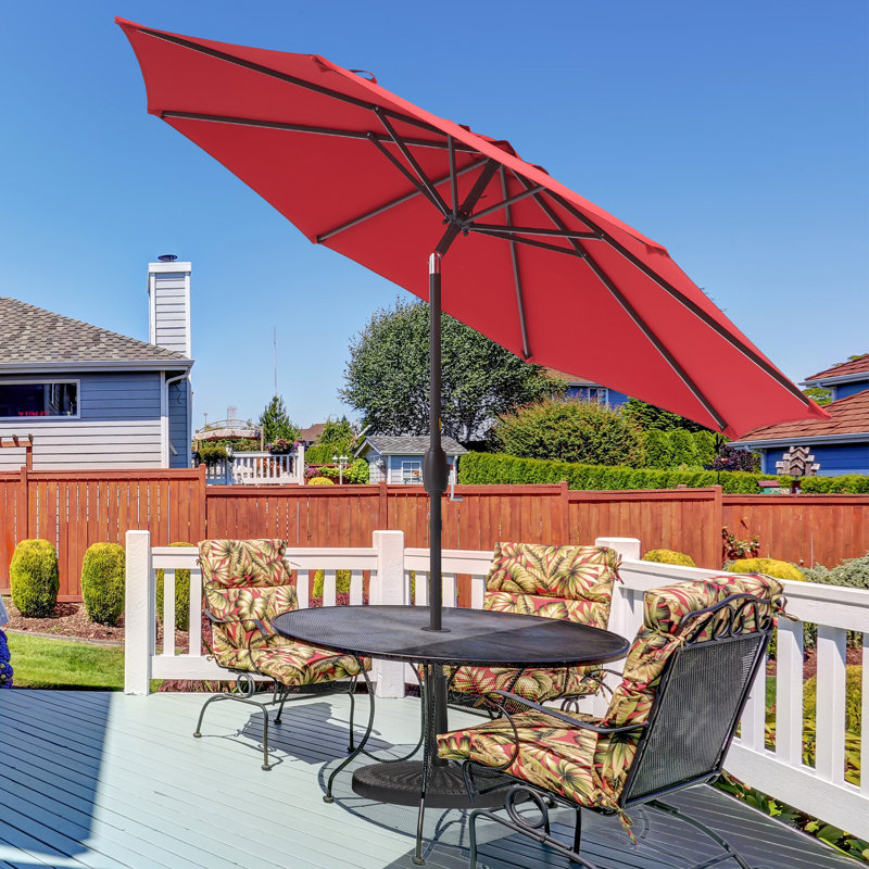 Parasol de marché extérieur 9 pi avec bouton-poussoir inclinable Dailan, Rouge