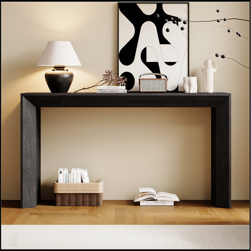 Console moderne avec 2 tiroirs dissimulés pour le salon, Noir