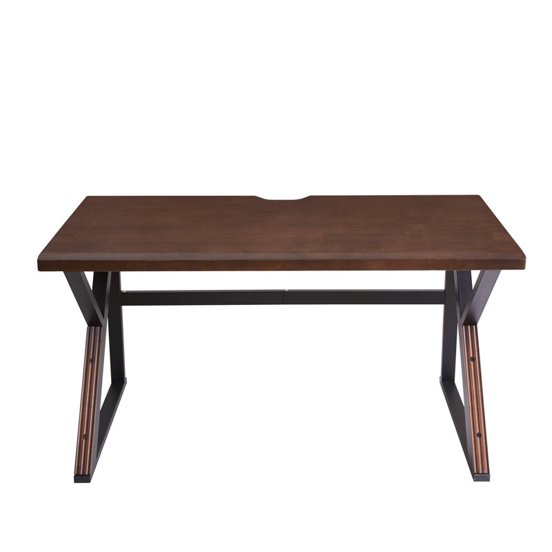 Double bureau d'ordinateur en bois massif de 55,1 pouces de long, poste de travail à deux places épaissi, table d'écriture en noyer pour la maison et le bureau