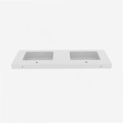 Two Integrated Solid Surface Basins WITHOUT Drain And Faucet, Glossy White Color