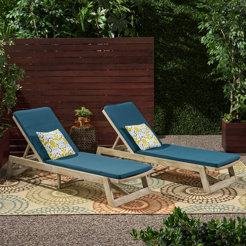 Chaise longue inclinable avec coussin Vinita, Bleu, Gris clair, 2