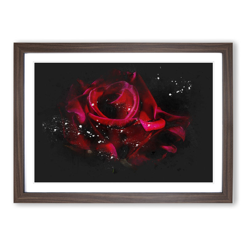 Red Rose Flower Vol.3 - Picture Frame Painting, 27cm H x 36cm W x 2cm D, Walnut Framed