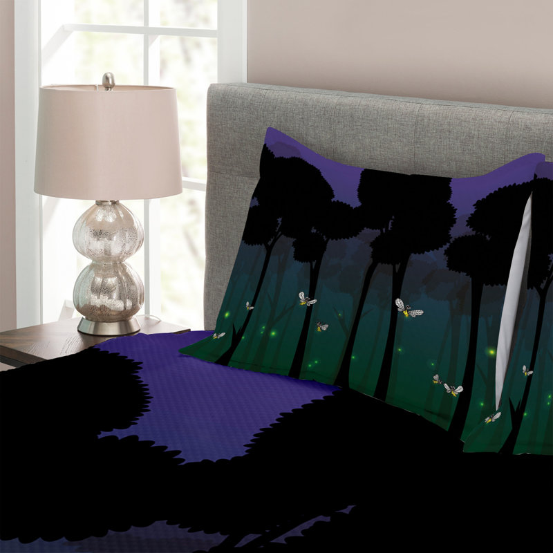Acacio Black/Blue Microfibre Bedspread Set, 220 x 264 cm