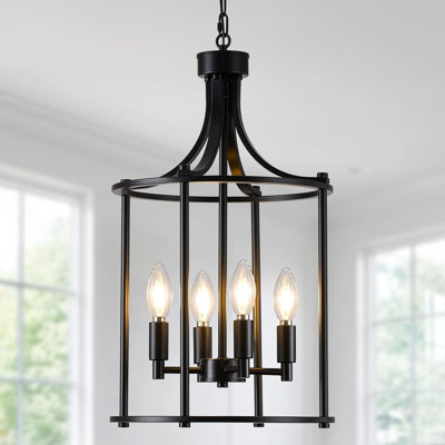 Lustre noir à 4 lumières avec lanterne étagée, luminaire suspendu industriel moderne pour salle à manger, îlot de cuisine, vestibule et vestibule