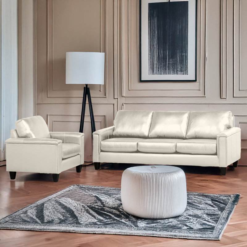  Ensemble de salon en cuir véritable 2 pièces Deboer, Similicuir crème, 2 Pieces: Sofa, Chair
