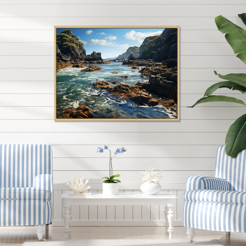 Rocky Beach Coastal Contrast, Cadre flottant brun, 16" H x 32" W
