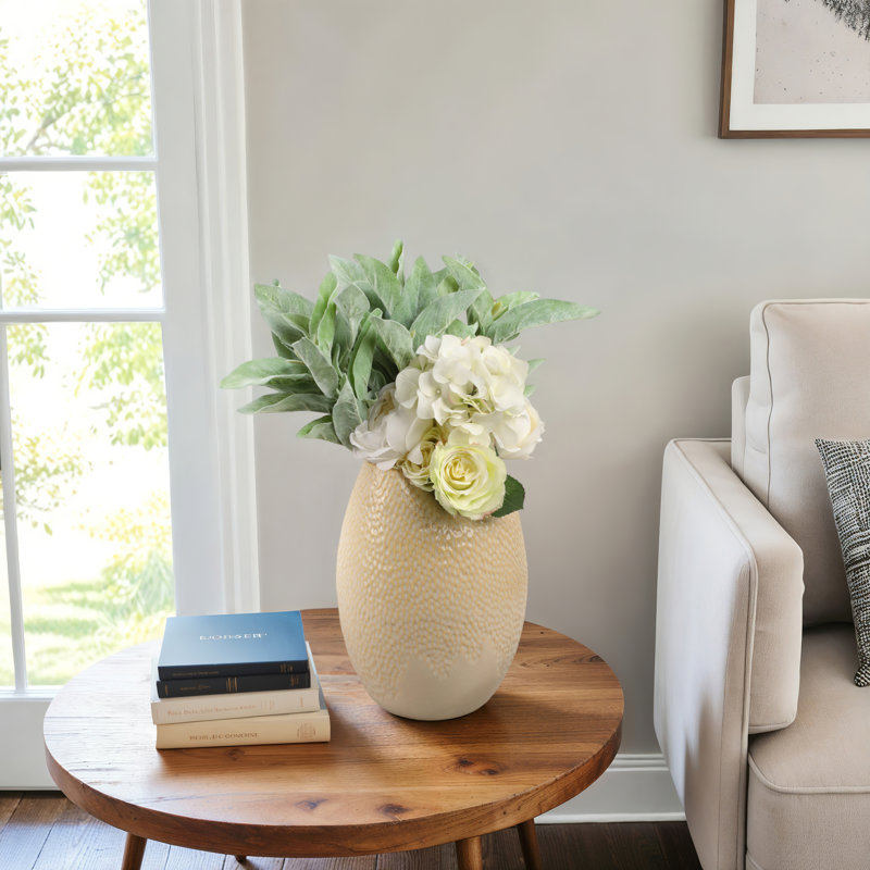 Vase en poterie fabriqué à la main avec détails texturés décoratifs, 12"
