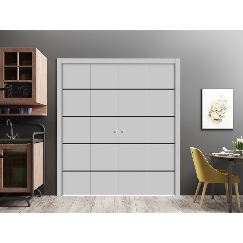 Porte pliante en bois massif massif, Gris mat, 72 po x 80 po