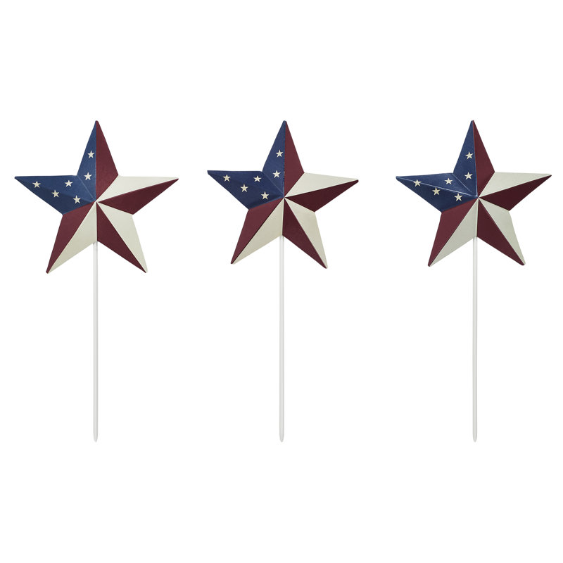 Ensemble de 3 étoiles festives en métal peint à thème drapeau américain, H 12 po x l 5,5 po x P 0,2 po