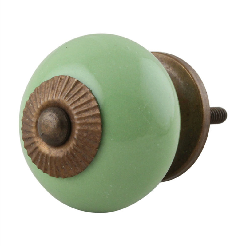 Set of 6 Solid Green Ceramic Knobs