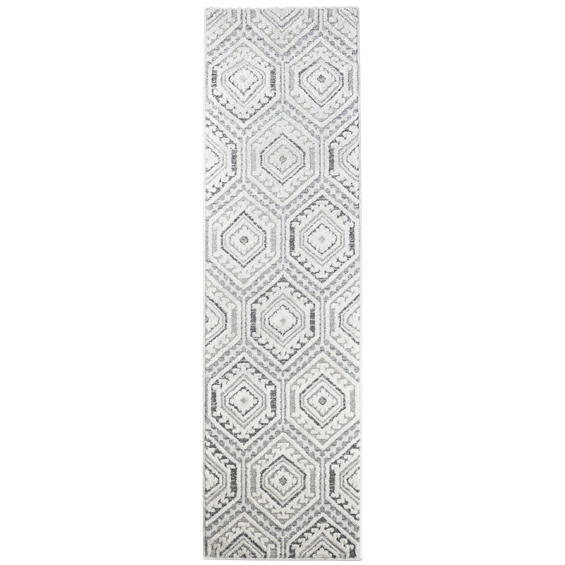 Saltville Geometric Gray/Cream Area Rug, Runner 2'8" x 8'1"
