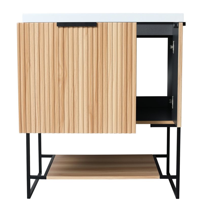 Meuble-lavabo autoportant 30 po avec lavabo en résine - Contreplaqué teinté Design moderne pour la salle de bain