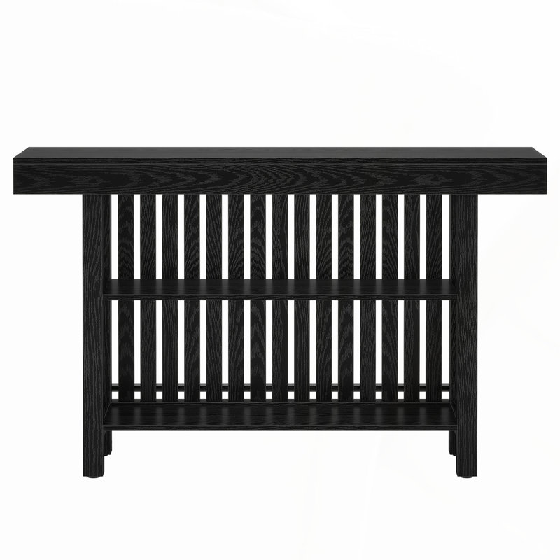 63-Inch Modern Black Home Bar Unit with 2-Tier Storage, Footrest, and Industrial Design for Versatile Use in Multiple Rooms