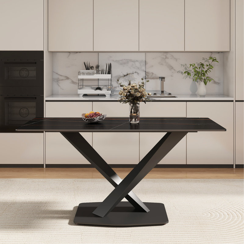 Table de salle à manger rectangulaire de 63 po Buloke, Black, H 28,98 po x l 64,12 po x P 31,30 po