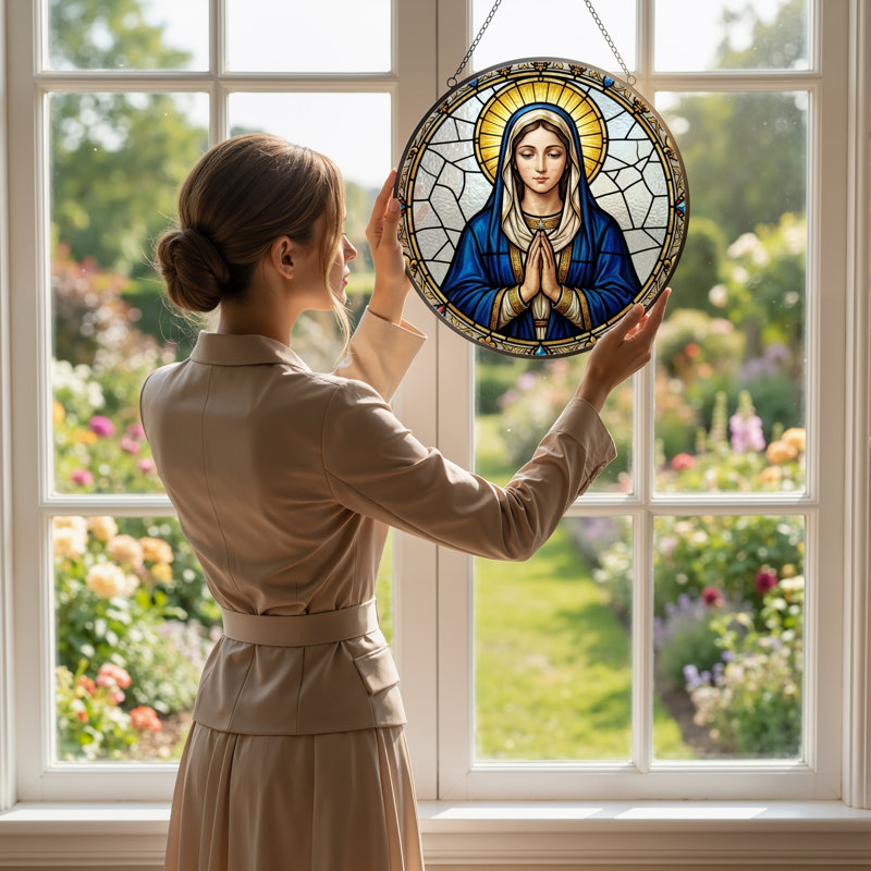 Panneau de vitrail de la Vierge Marie - H 12 po, 12"H