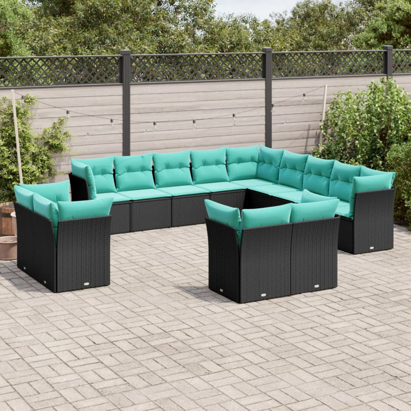  Ensemble de canapé de patio 13 pièces avec coussins en rotin de polyester noir
