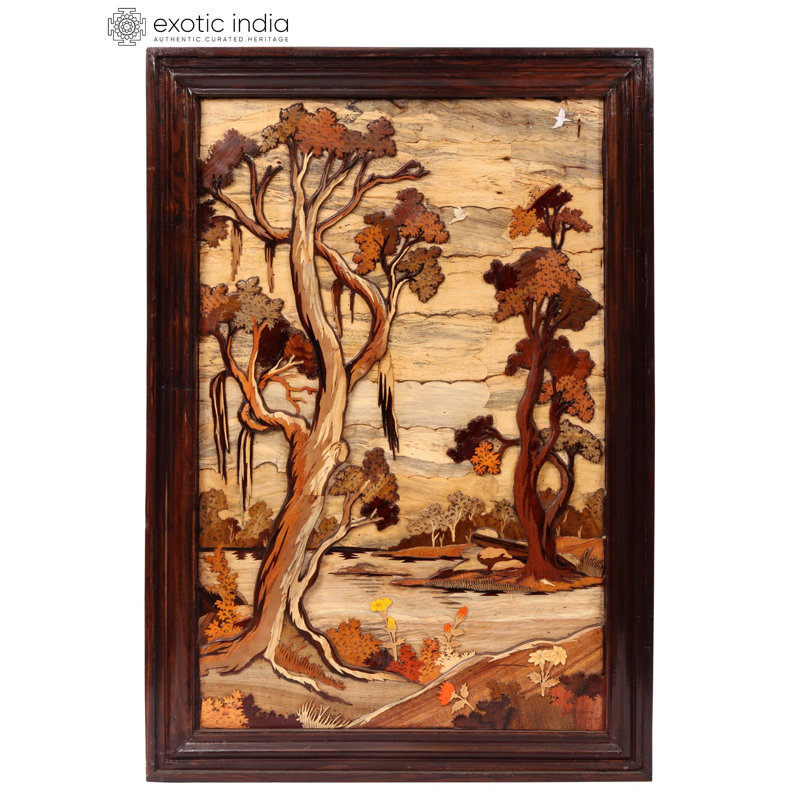 Panneau mural en bois de rose 19 pouces fait à la main avec décor de bois scène de forêt, panneau rustique et décor de chalet