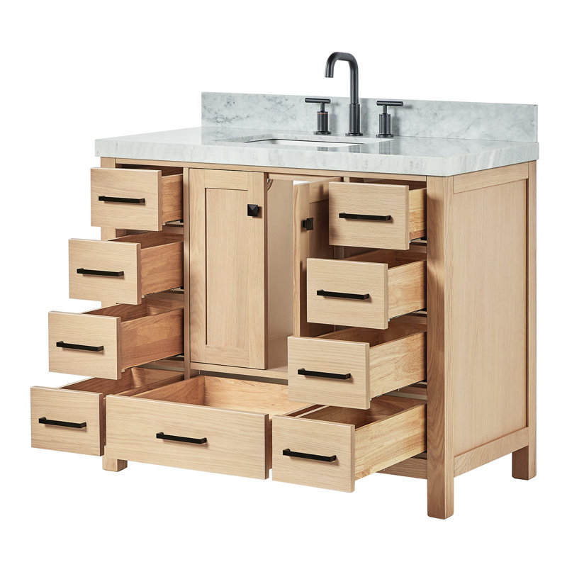 Cambridge Single Bathroom Vanity with Carrara Marble Top, Oak