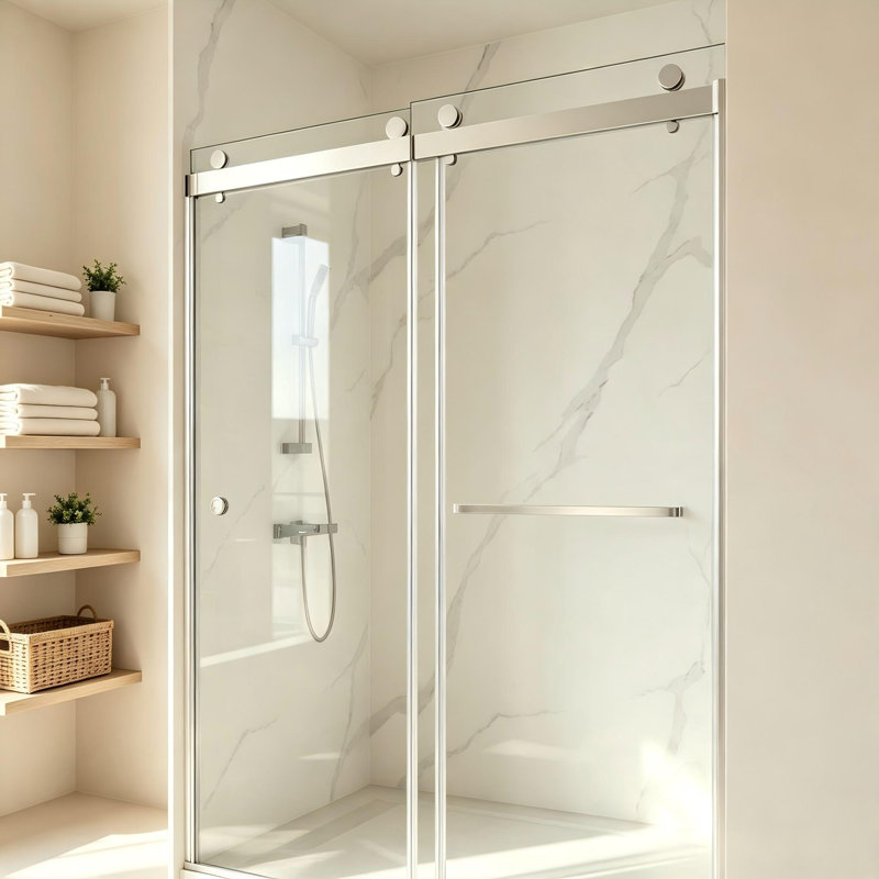 Porte de douche coulissante en verre trempé transparent épais certifié, Nickel brossé