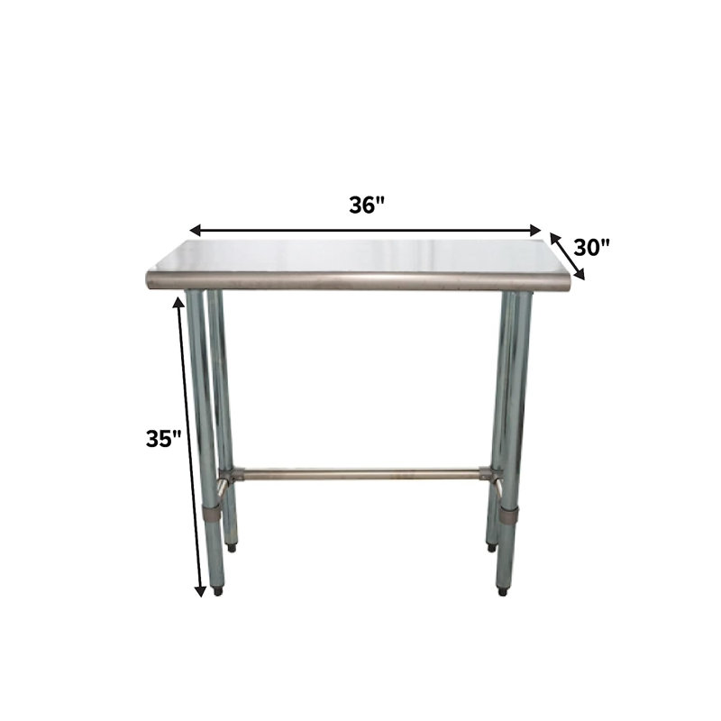 Stainless Steel Commercial Work Prep Table With Open Base, 35"H x 36"W x 30"D