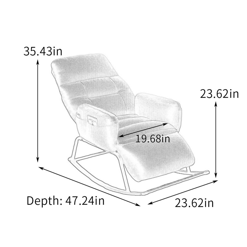 Chaise berçante à dossier réglable avec sac de rangement, Gris