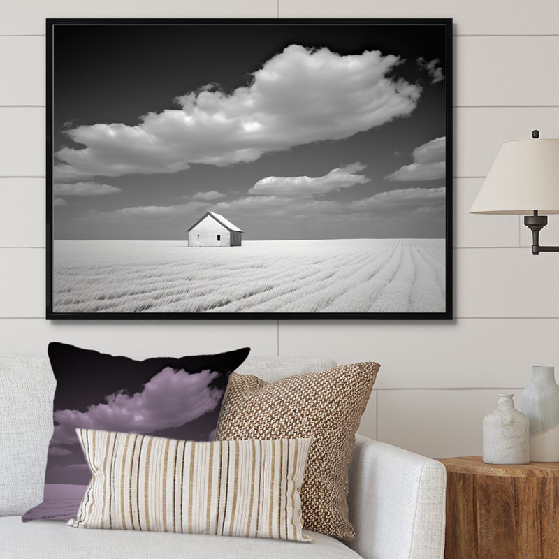 «Black and White Solitude Road I - Meadow», reproduction d'art sur toile encadrée, Cadre flottant noir, H 16 po x l 32 po