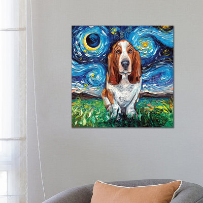 " Basset Hound Night " Oil Painting