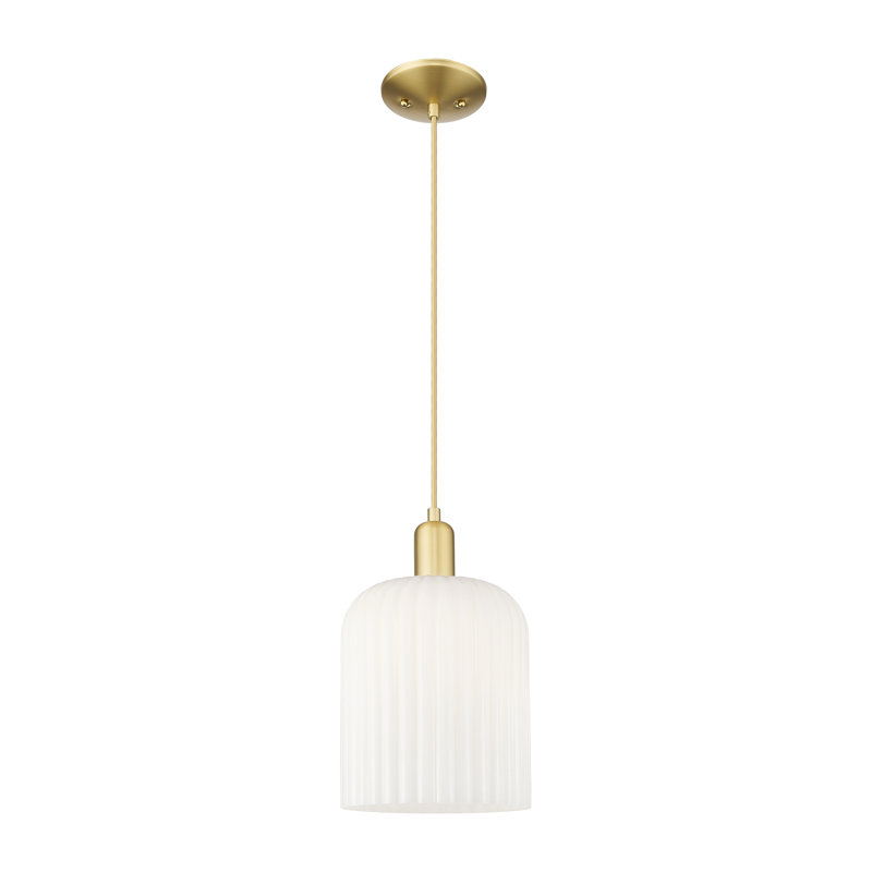 Mini luminaire suspendu suspendu 1 lumière Downtown, H 13,5 po x l 8 po x P 8 po, Blanc brillant, Or satiné