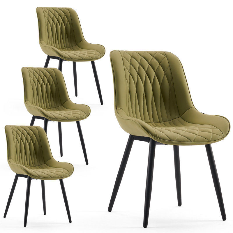 Modern Dining Chairs Faux Leather Upholstered Kitchen Chairs Side Chair With Metal Legs, Avocado Green