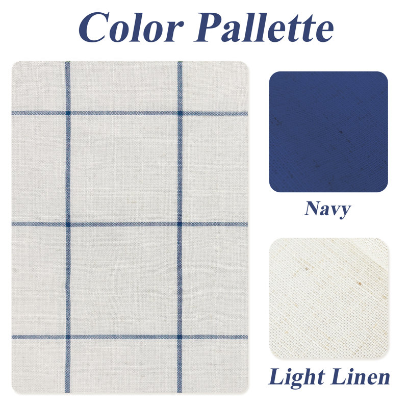 Rideaux de cuisine carreaux de fenêtre, L 26 po x L 24 po, Tissu écossais bleu marine / lin clair