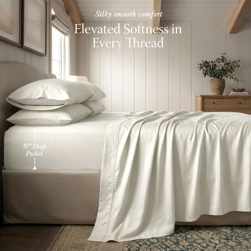 Threadmill 1000 Thread Count 100% Supima Cotton Sheet Set in Sateen Weave, Queen Sheet Set with 2 Pillowcases, Ivory
