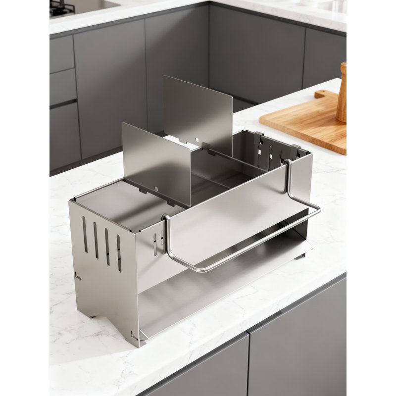 Organisateur d'évier de cuisine avec système de vidange automatique, éponge antirouille et porte-brosse pour rangement sur le comptoir et rangement compact