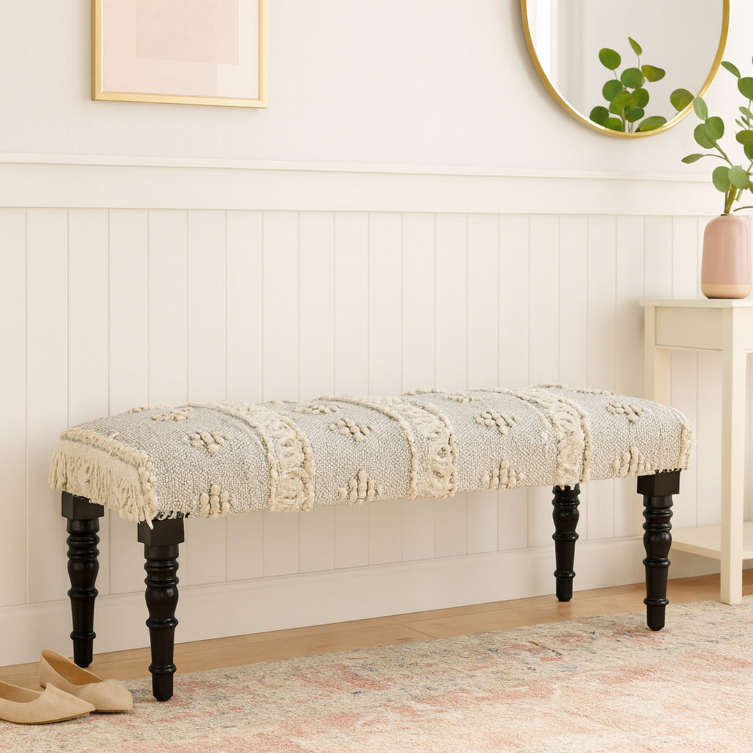 Ilminster Modern Farmhouse Natural/Gray Geometric Handmade Upholstered Bench Kelly Clarkson Home