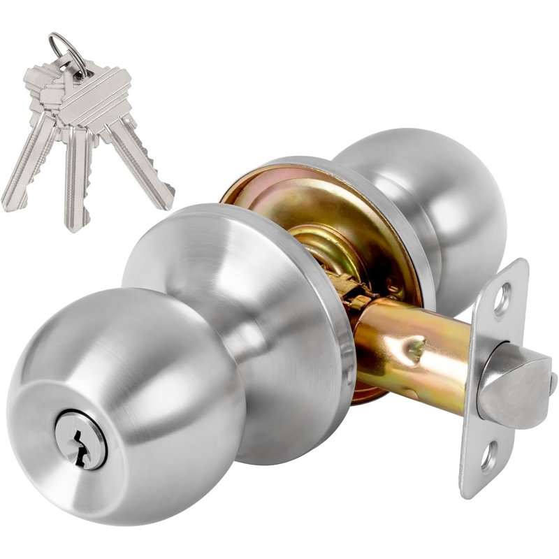 Door Knob Lock, Silver Plated, Silver