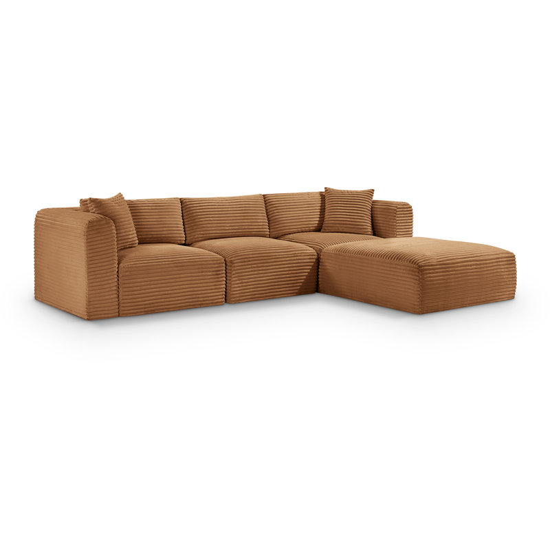 Canapé modulaire en L Carmean Performance, 1 sans accoudoirs, 2 en coin, 1 repose-pieds, Velours côtelé texturé