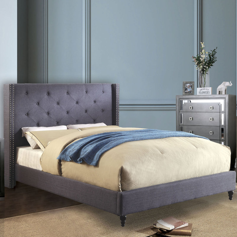 Cecilia Upholstered Wingback Bed, Queen, Blue