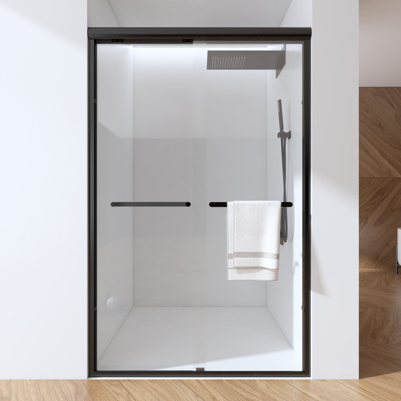 46" - 48" W x 72" H Double Sliding Semi-Frameless Shower Door, Black
