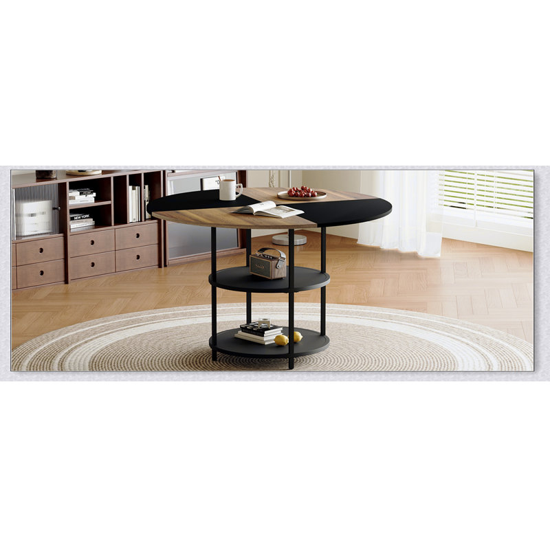 Table de salle à manger circulaire de 47,3 pouces de diamètre avec épissure moderne et rangement double couche