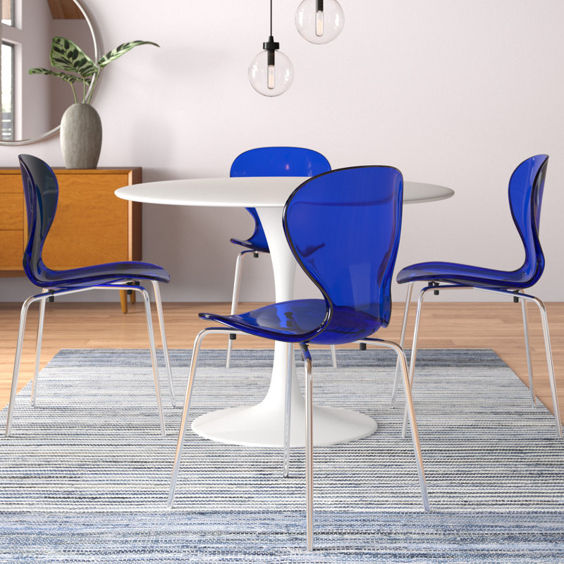 Chaise d'appoint de salle à manger empilable Edenfield, Bleu, 4, Argent argent