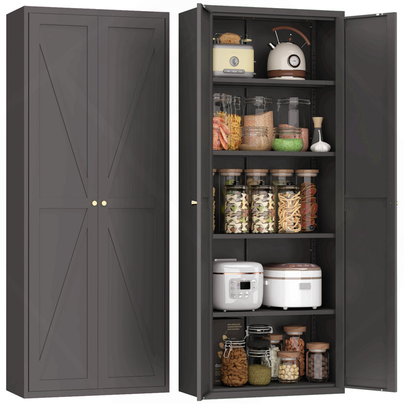 Armoire de rangement à 2 portes en métal avec tablettes réglables et armoire de rangement en acier, Noir