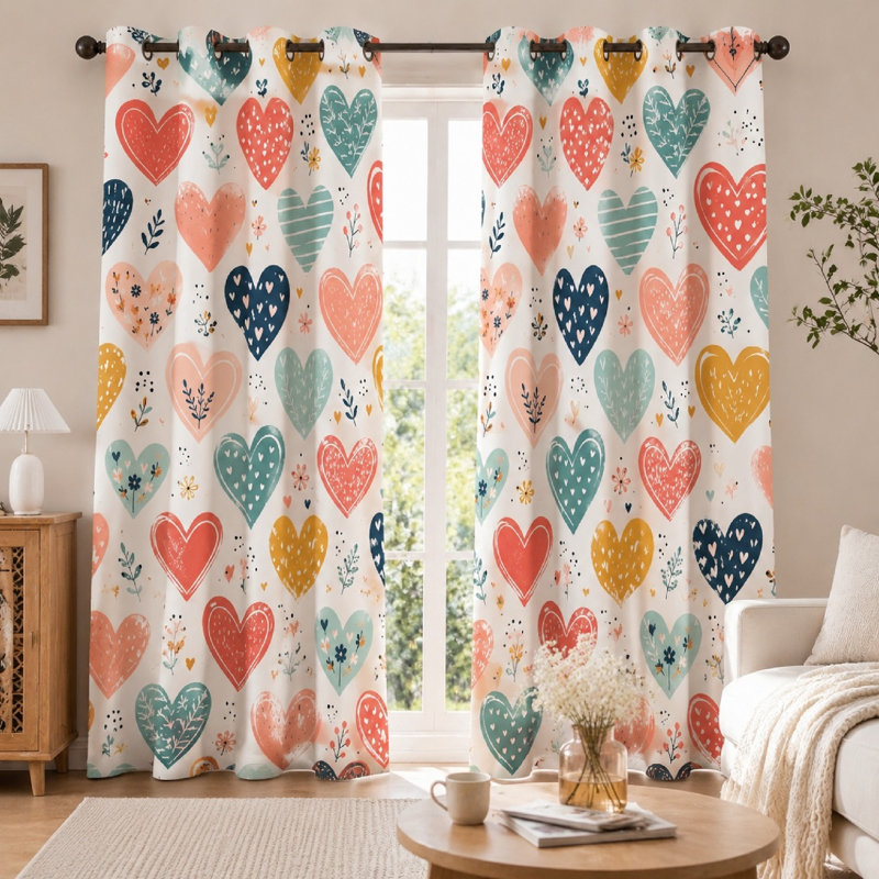 2Pcs Mignon rideaux bloquant le soleil, style ludique, obscurcissement floral fantaisiste, passe-tringle décoratif pour les enfants