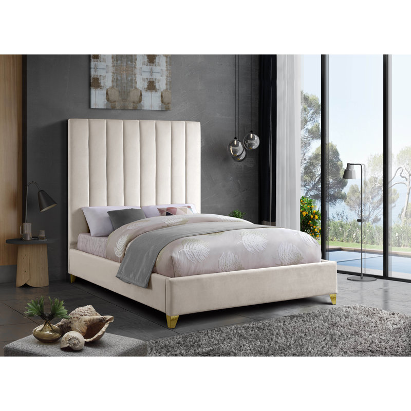 Lit plateforme tapissier Sibert, Double, Velours crème