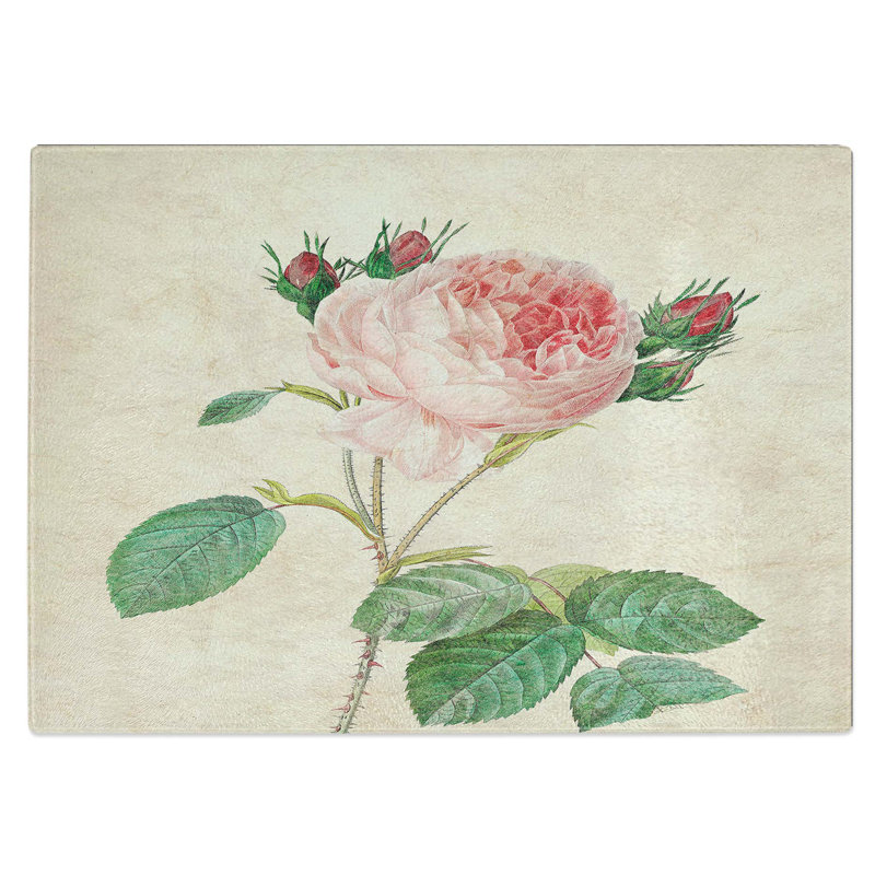 Tempered Glass Cabbage Rose Chopping Board, 39 cm W x 28.5 cm L