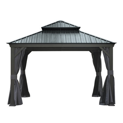 12' x 12' Hardtop Gazebo with Galvanized Steel Roof, Drainage System & Privacy Curtains - Heavy Duty Outdoor Canopy for Patio