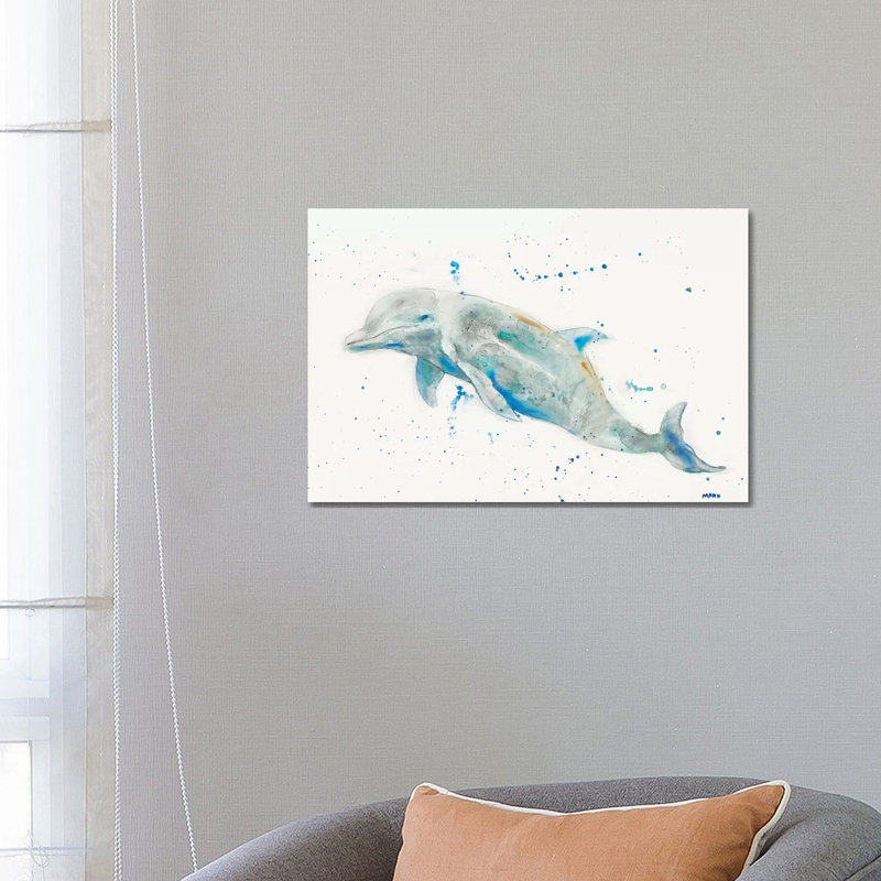 «Dolphin» par Patti Mann - peinture sur toile tendue, H 18 po x l 26 po x P 1,5 po