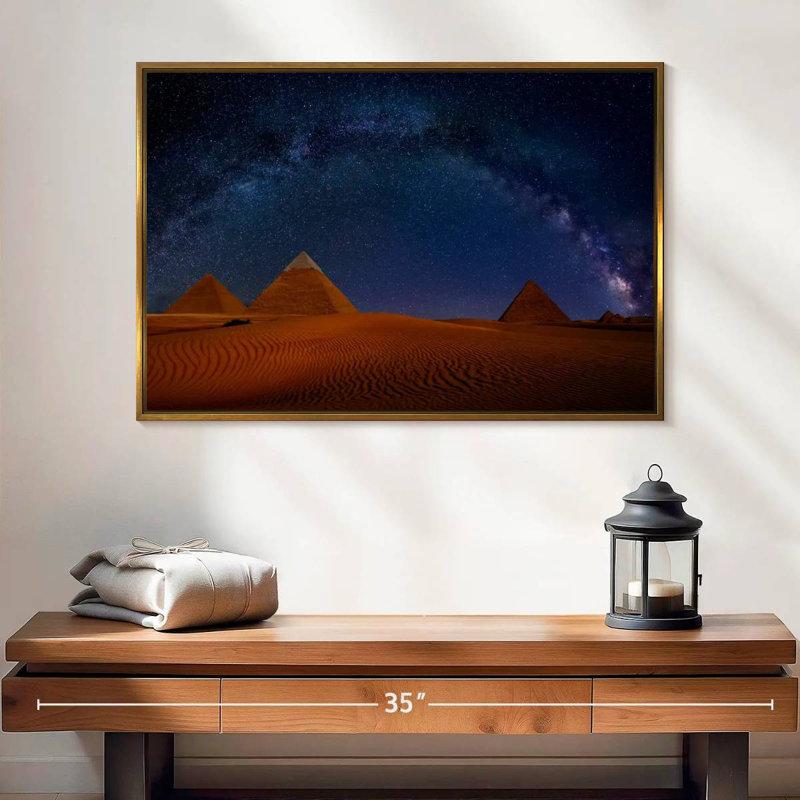 Ciel étoilé sur les pyramides de Gizeh, 25 po x 17 po, Cadre flottant doré