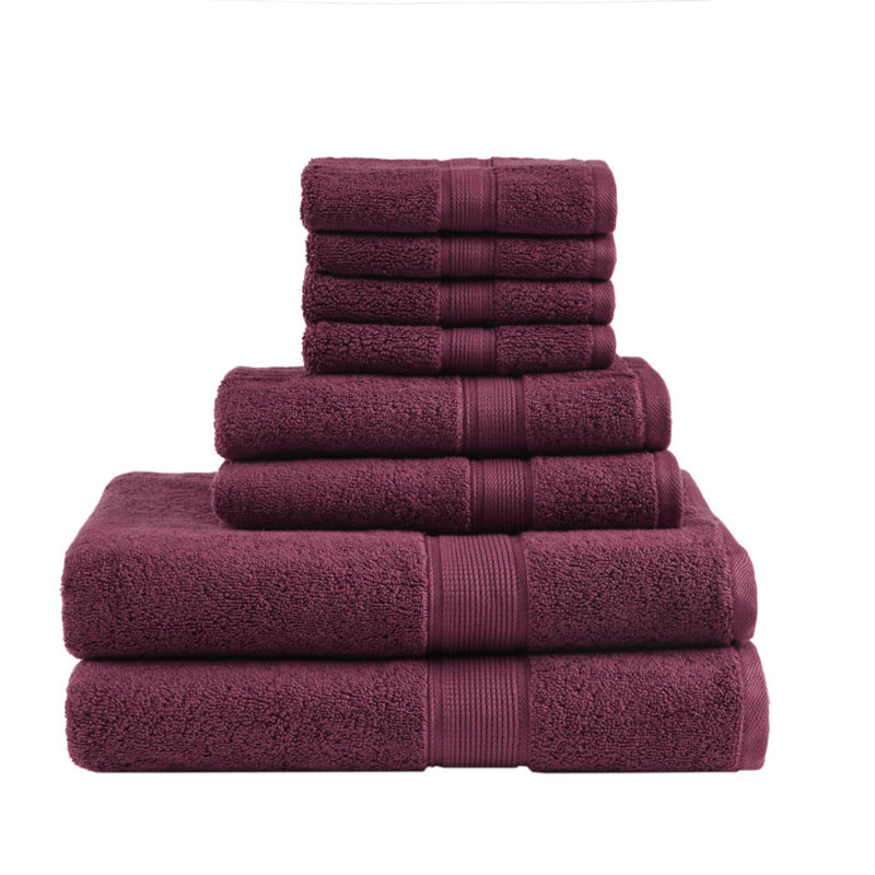 100% Cotton 8 Piece Antimicrobial Towel Set, Burgundy